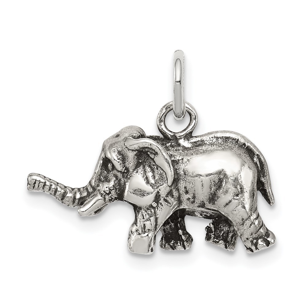 925 Sterling Silver Antiqued Elephant Necklace Charm Pendant